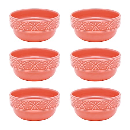 Manhattan Comfort Mendi 6 Large 16.91 oz. Dinner Soup Bowls in Coral NM05-7307